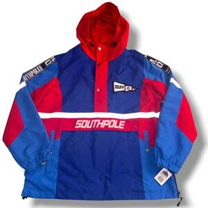 Southpole Anorak Windbreaker Mens Large Blue Red Colorblock Reflective  Logo NWT